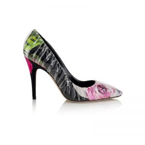 OFF-WHITE™-CO-JIMMY-CHOO-ANNE-100---SATIN-W-ROUCHED-TRANSPARENT-OVERLAY---FORAL-MIX,-TRANSPARENT