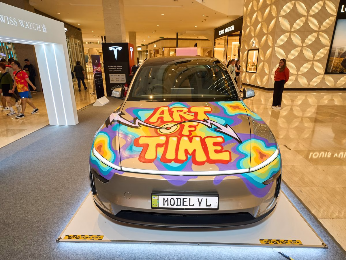 Front of the Cloakwork Tesla Model Y L art car