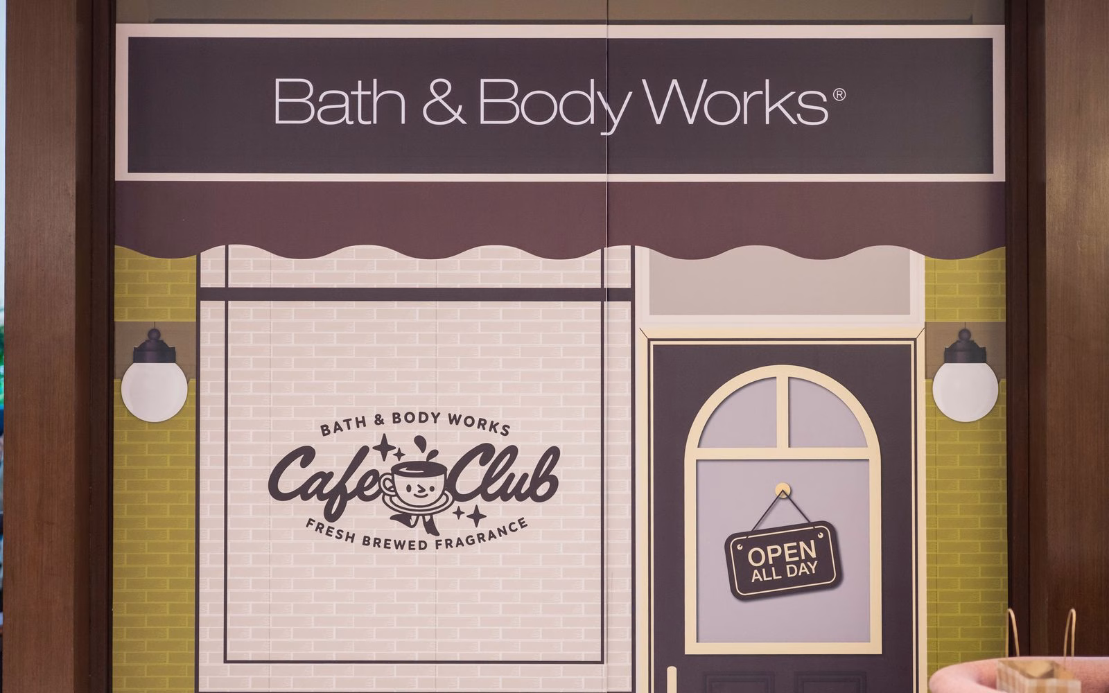 Bath & Body Works Café Club shopfront with an Open All Day sign